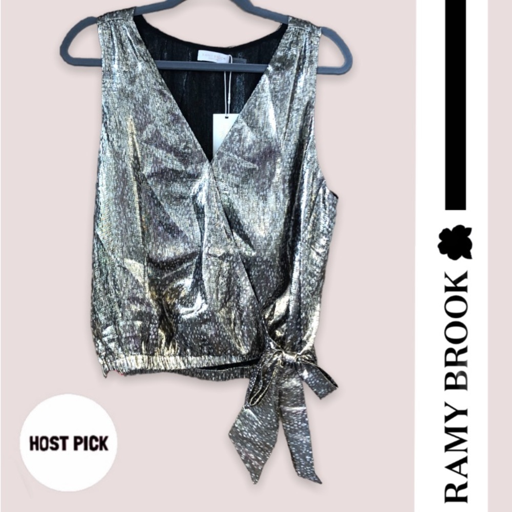 Ramy Brook | Silk Sleeveless Top V-Neck Silvery Snakeskin Print, Size L - Picture 5 of 12